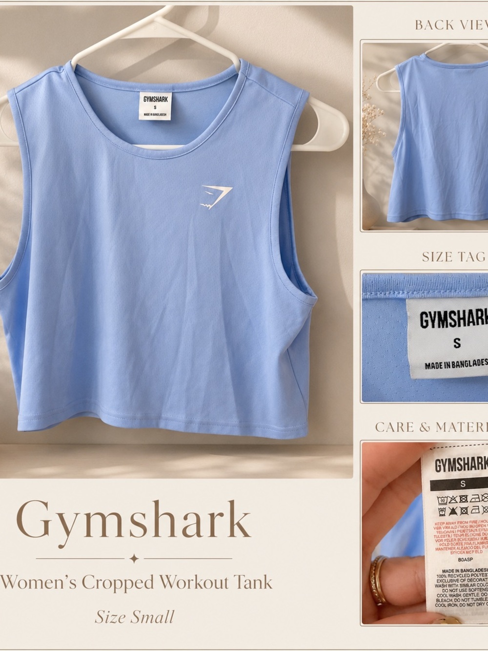 Gymshark Blue Crop Workout Tank Top Women’s Size Small